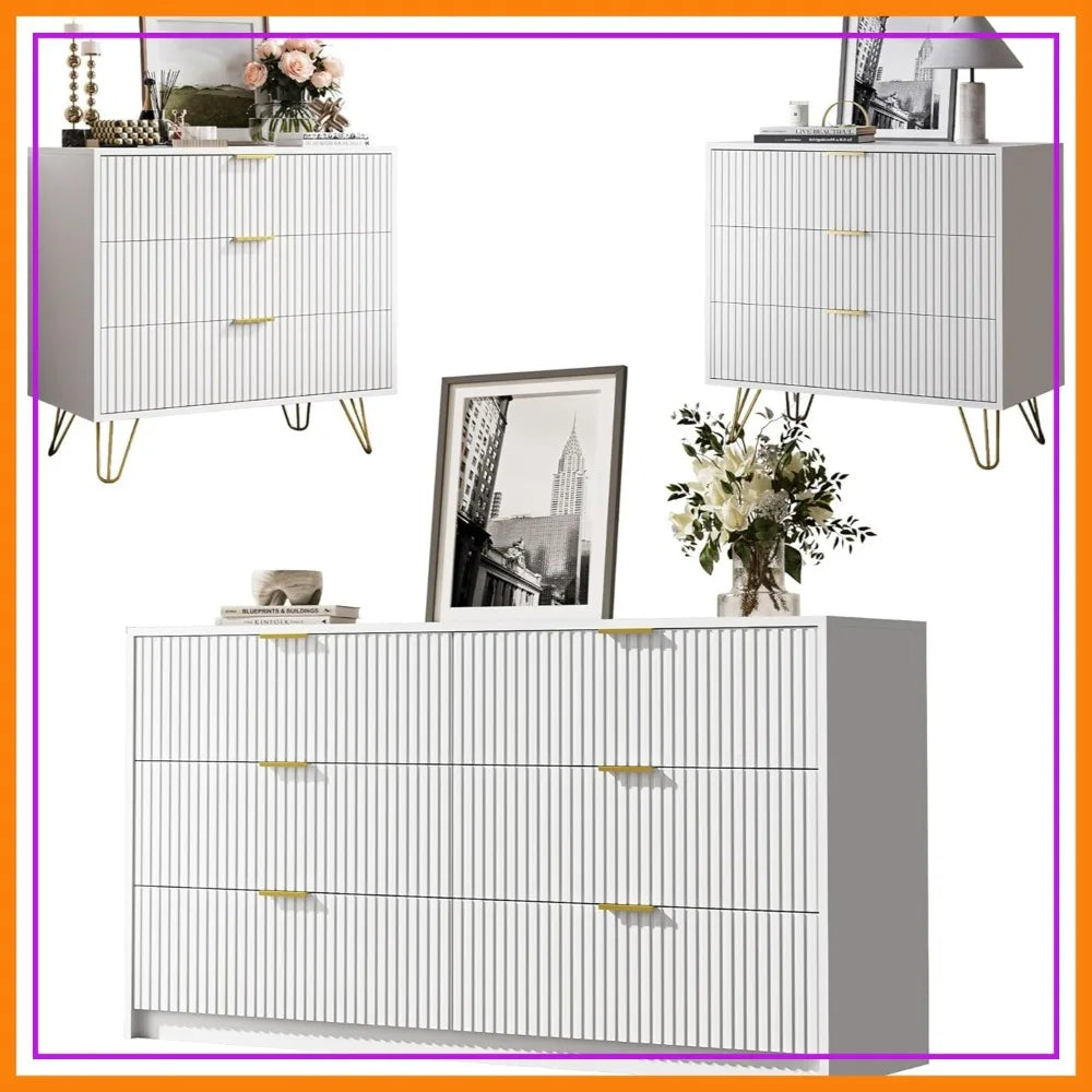 3 Piece Bedroom Set With 6 Drawer Dresser And 3 Drawer Nightstands