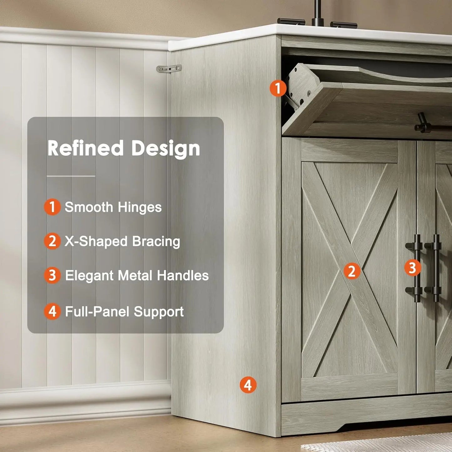 Amada Farmhouse Bathroom Vanity With Ceramic Sink And Shaker Cabinet
