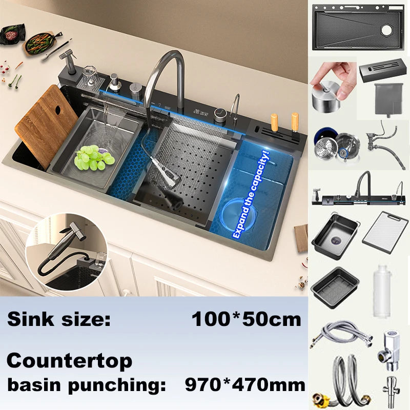 BusySink Stainless Steel Kitchen Sink With Digital Display