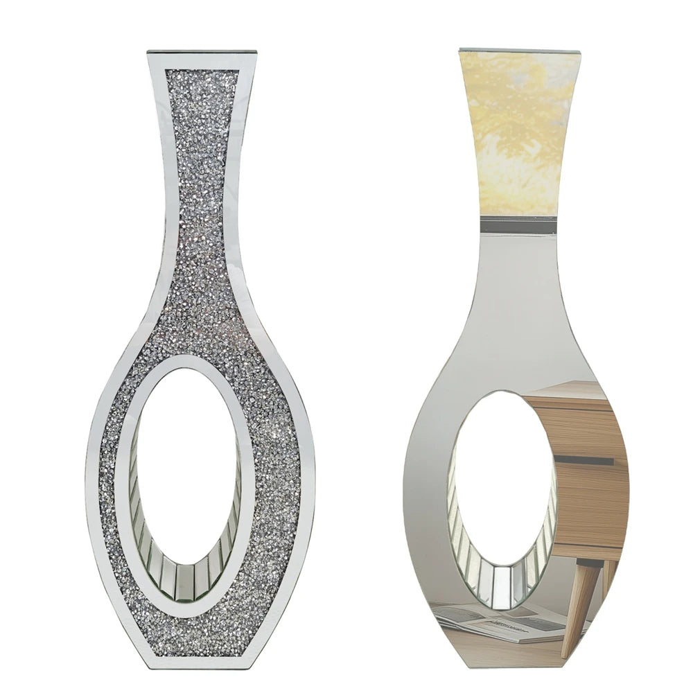 Mirrored Floor Vase With Crystal Diamond Accent Elegant Home Decor