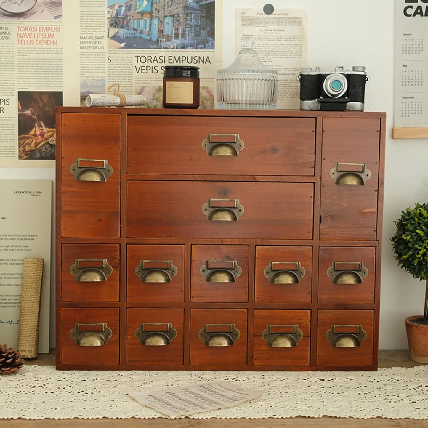 Bymaocar Apothecary Card Catalog Cabinet With 14 Drawers For Desktop