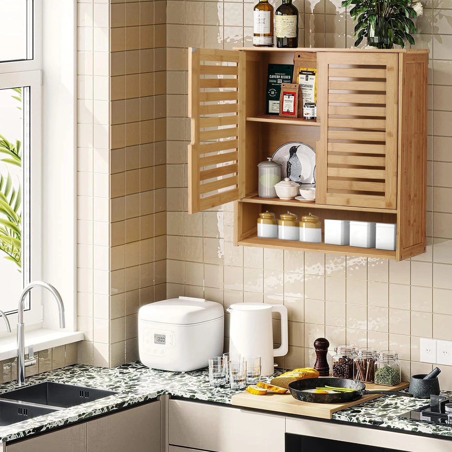 Wall Mounted Bathroom Cabinet With Adjustable Shelves And Double Doors