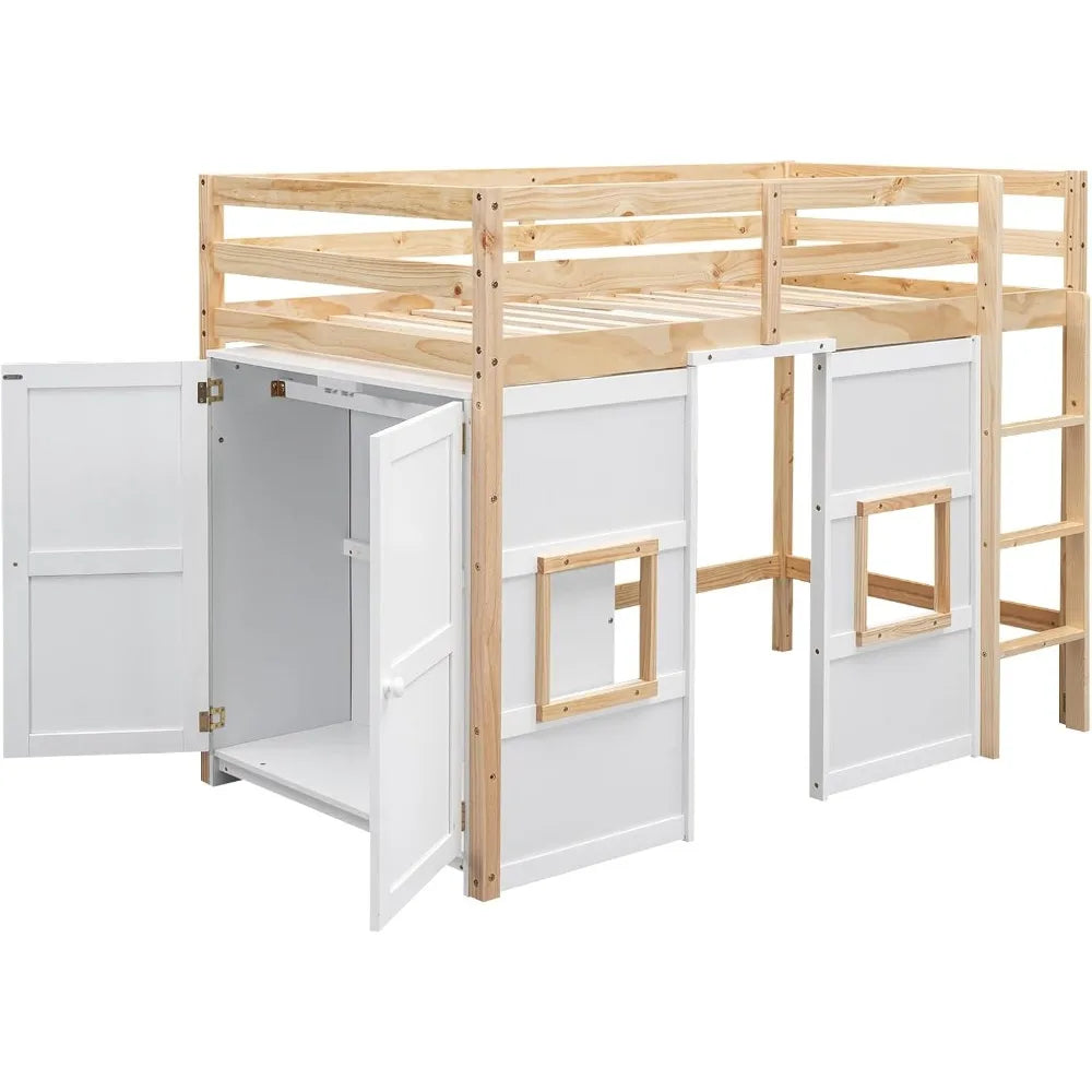 Playhouse Design Loft Bed With Built In Storage Wardrobe And Windows