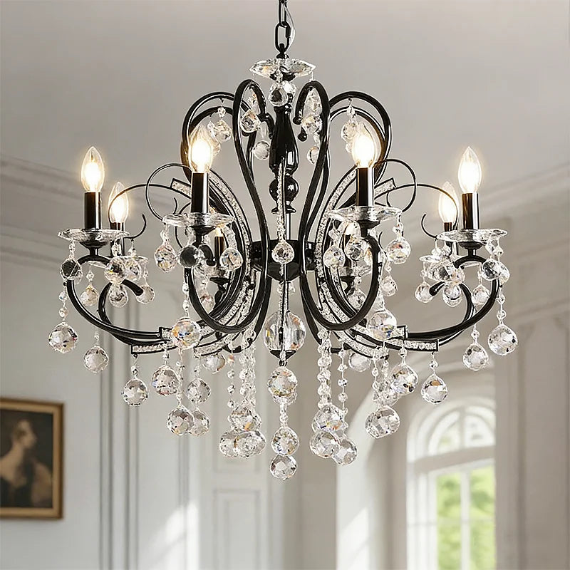SaloEElaitte American Iron E14 LED Chandelier Crystal Pendant Light