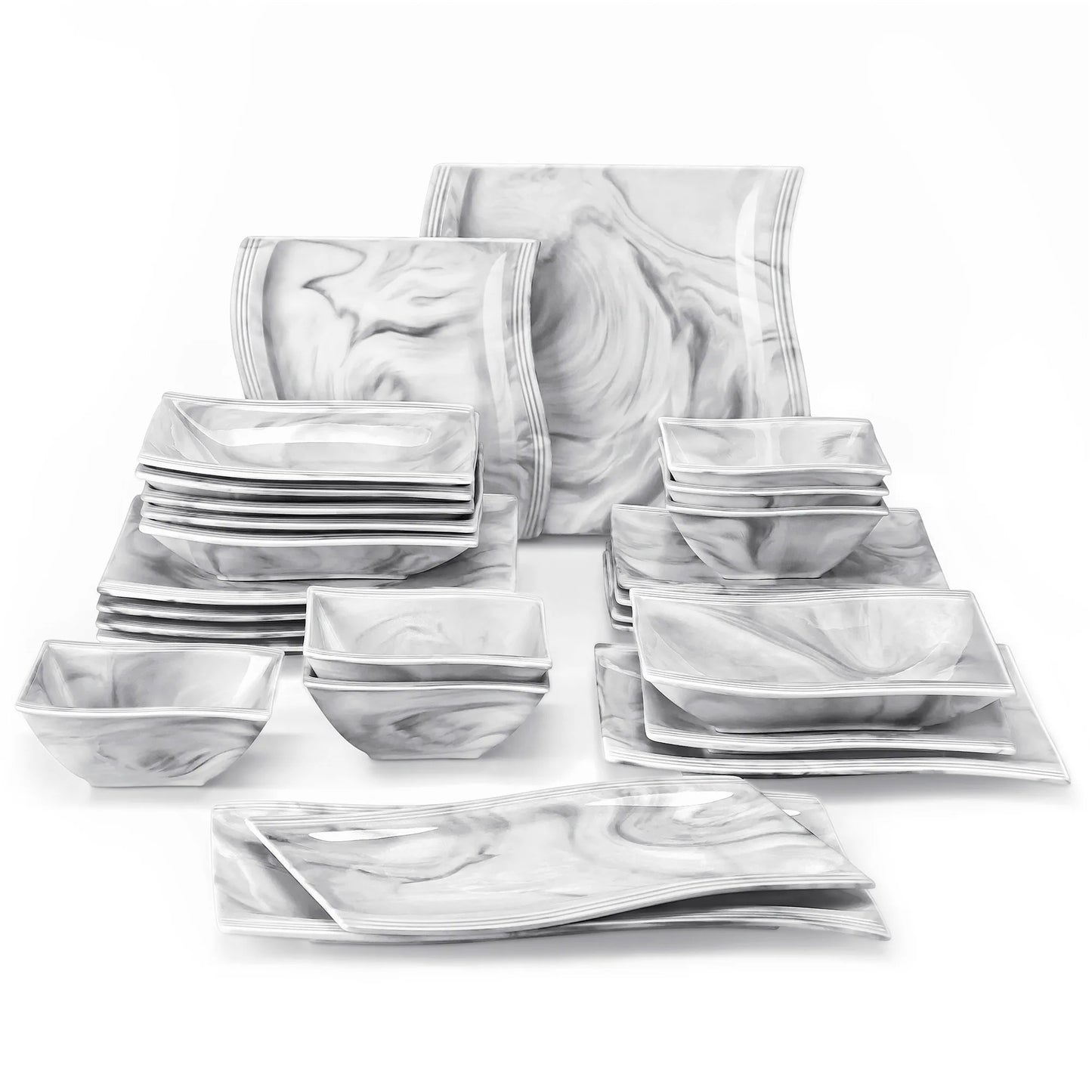 MALACASA Flora 26 Piece Nordic Marble Gray Porcelain Dinnerware Set for 6