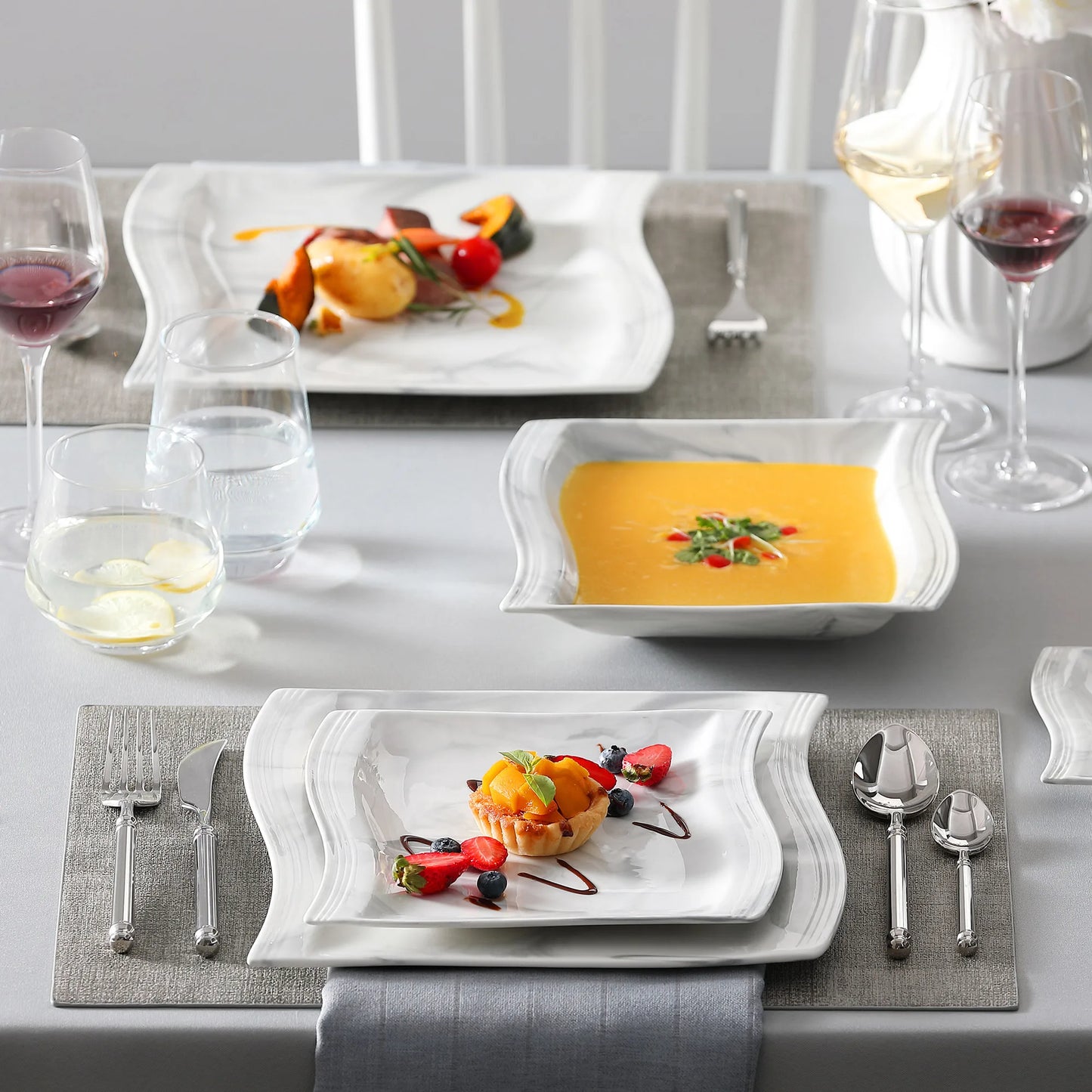 MALACASA Flora Marble Porcelain Dinnerware Set Elegant Ceramic Tableware