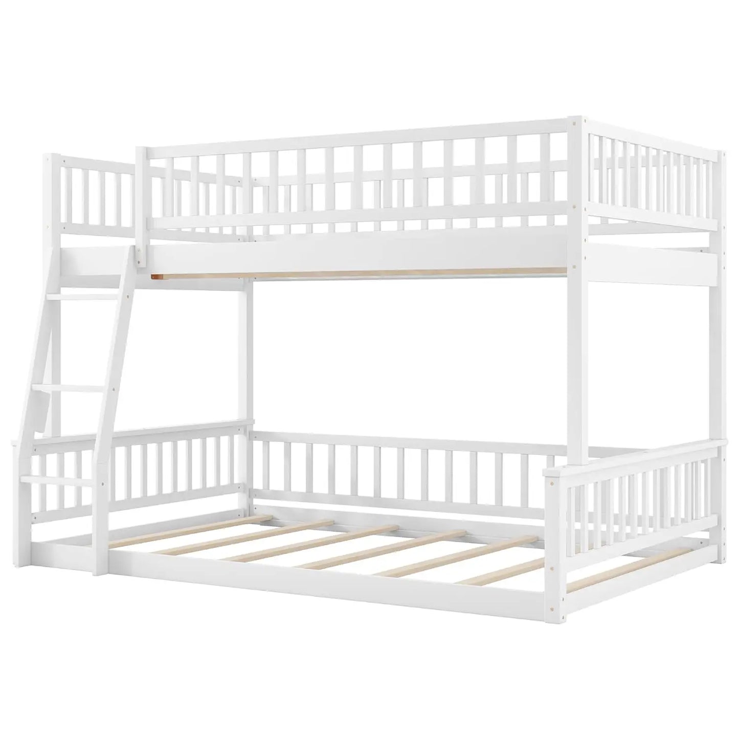 Floor Bunk Bed For Kids With Sturdy Ladder And Guardrail