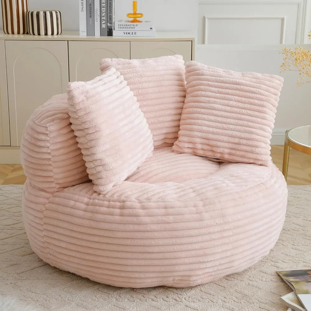 Bean Bag Chair With Armrests Corduroy Fabric 3 Pillows Living Room