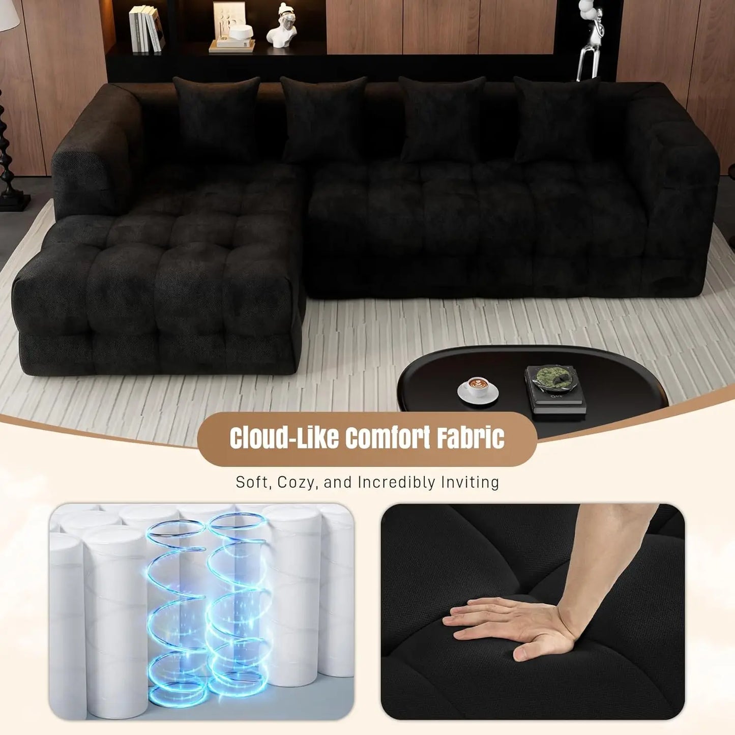 L Shaped Chenille Sectional Sofa With Chaise Lounge