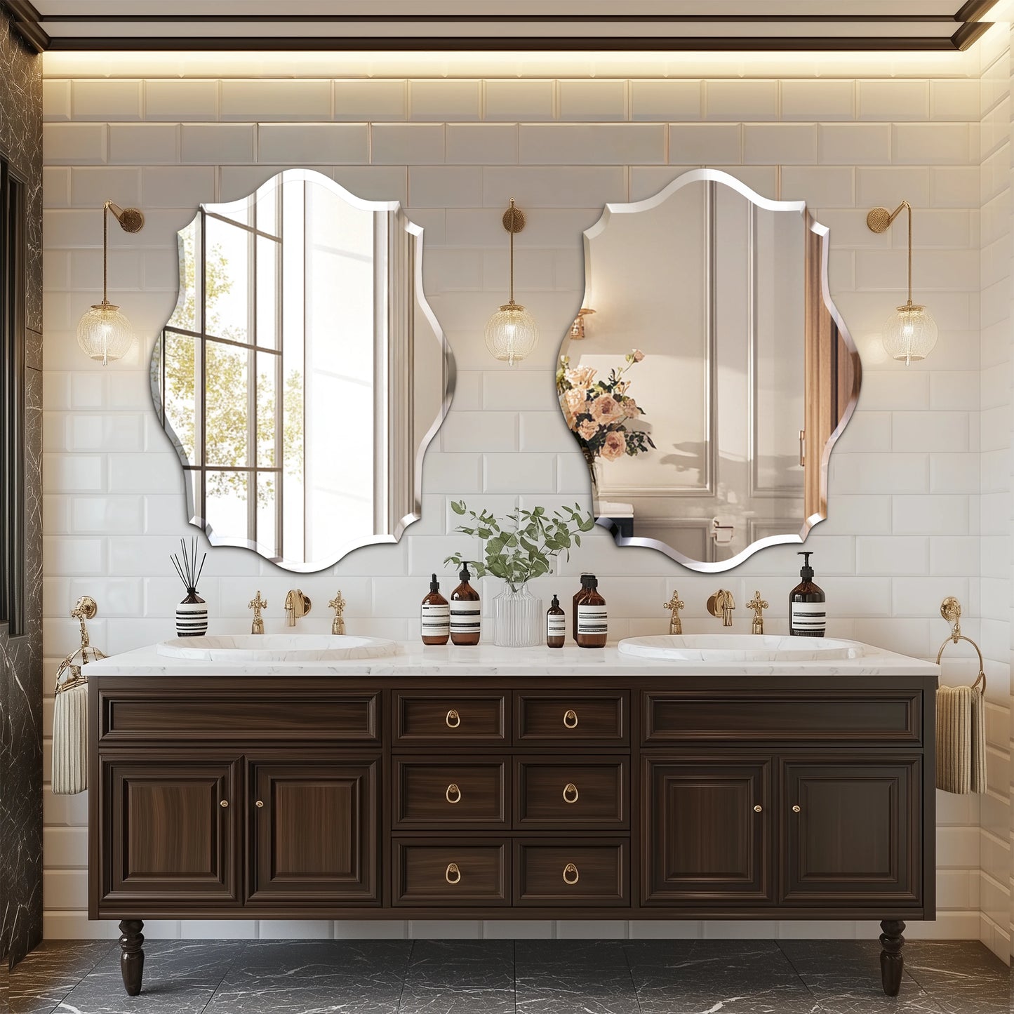 Wisfor Wall Mirror Scalloped Frameless Beveled Edge Polished