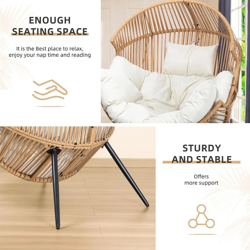 Outdoor Wicker Egg Chair PE Rattan With Cushion Patio Lounge