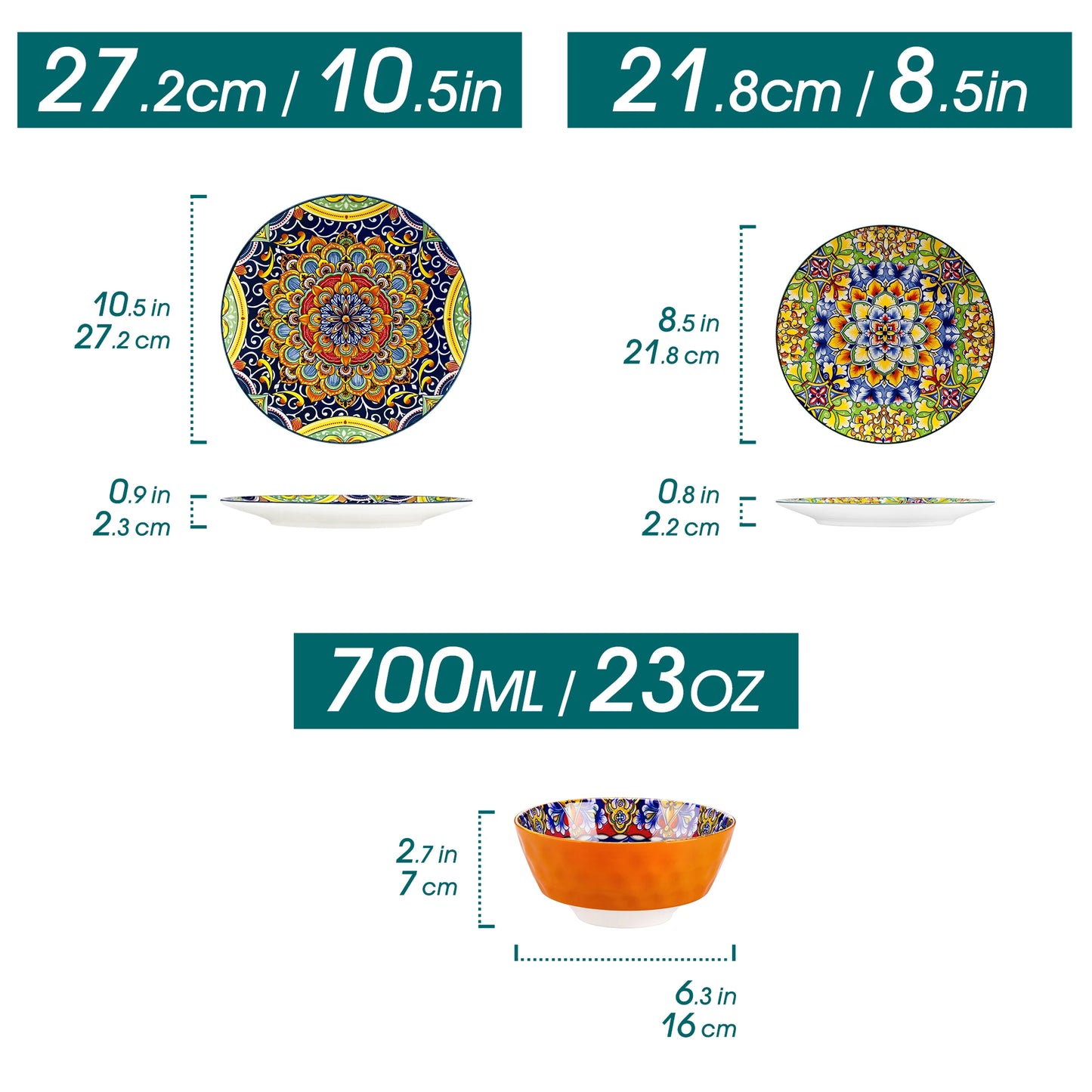 MALACASA Bohemian Ceramic Dinnerware Set Porcelain Plates Bowls