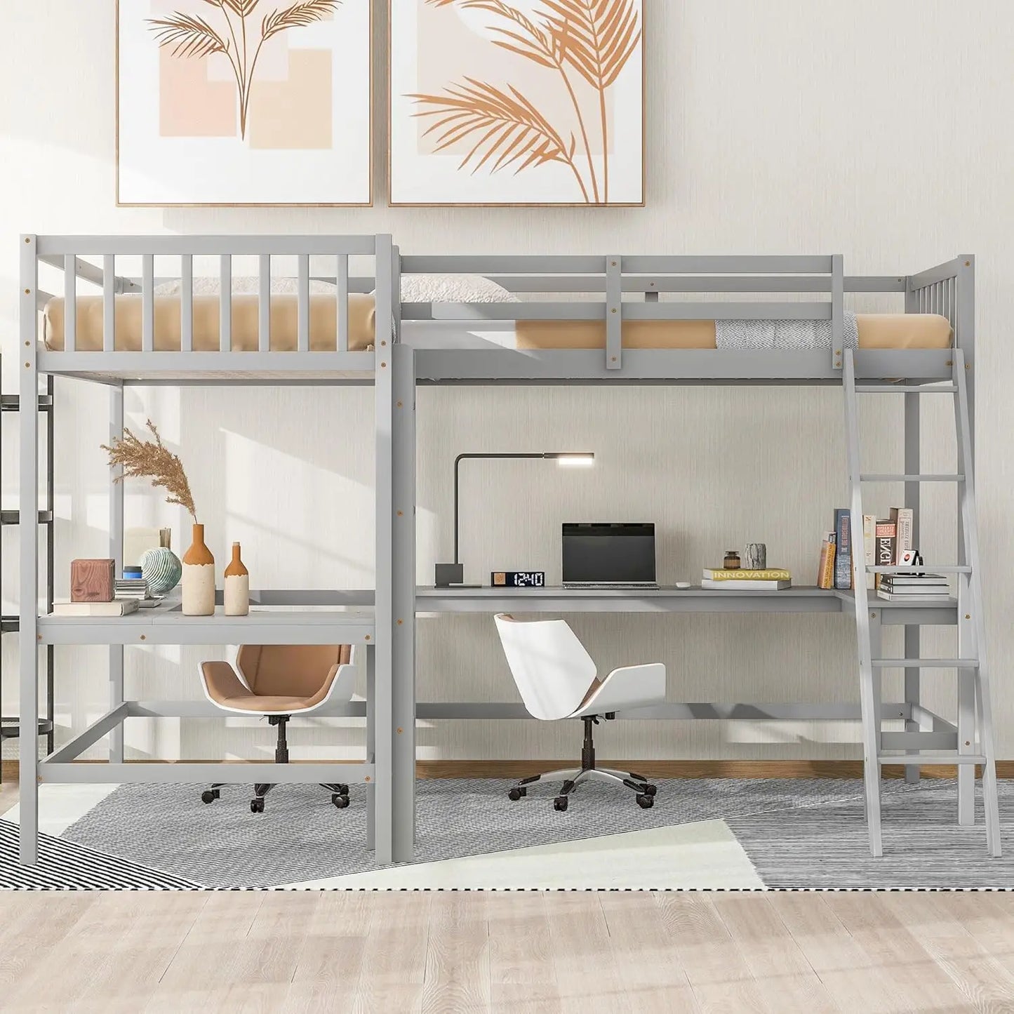 Corner Double Loft Bed L Shaped Desks And Slant Ladder