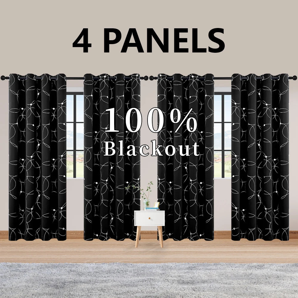 4 Piece Blackout Curtains Grommet Thermal Insulated Room Darkening