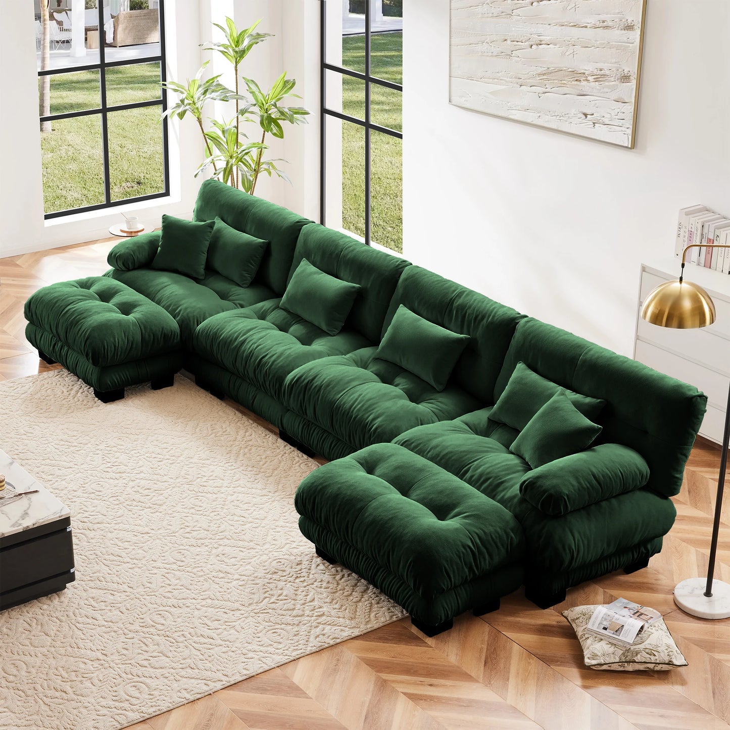 Chenille Modular Sectional Sofa Couch With Ottomans