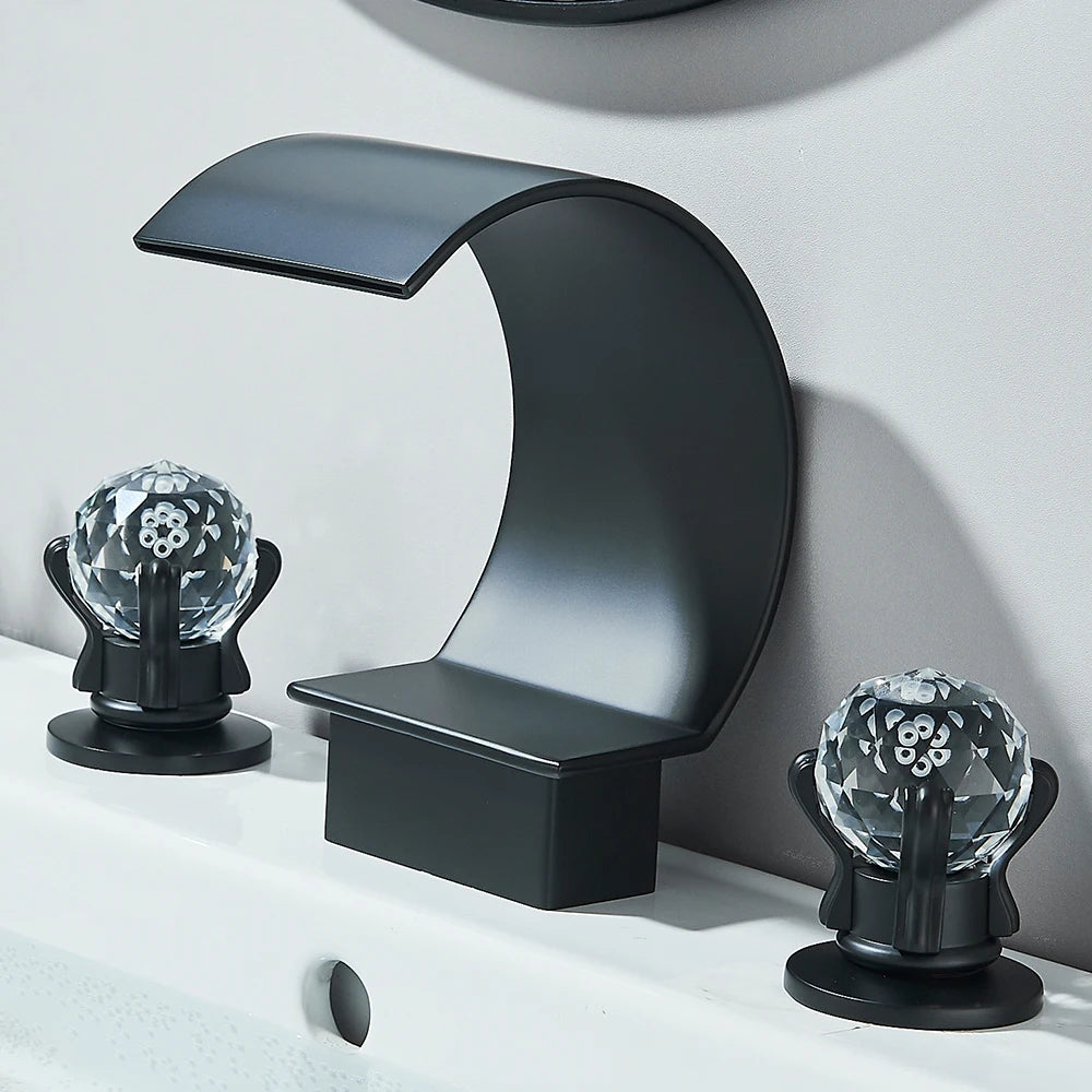 Quyanre Waterfall Bathroom Faucet With Crystal Handle Widespread Hot Cold