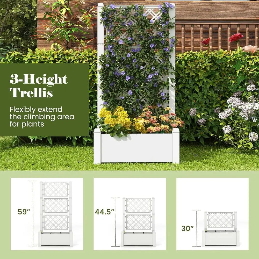 Elevated Garden Bed Set Lattice Trellis Drainage And Water Gauge