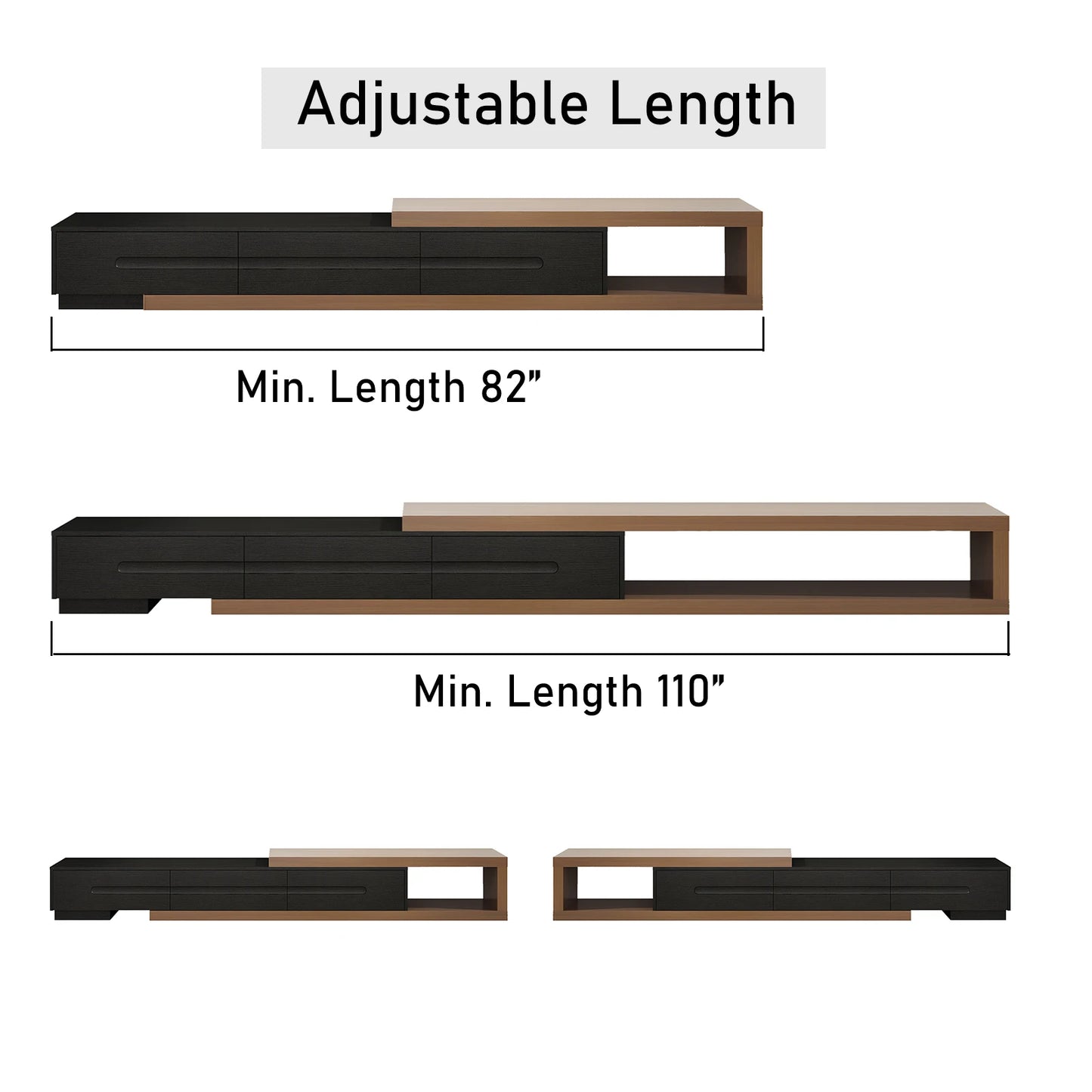QiaoShiRen Extendable TV Stand Wood Reversible Media Console With Drawers