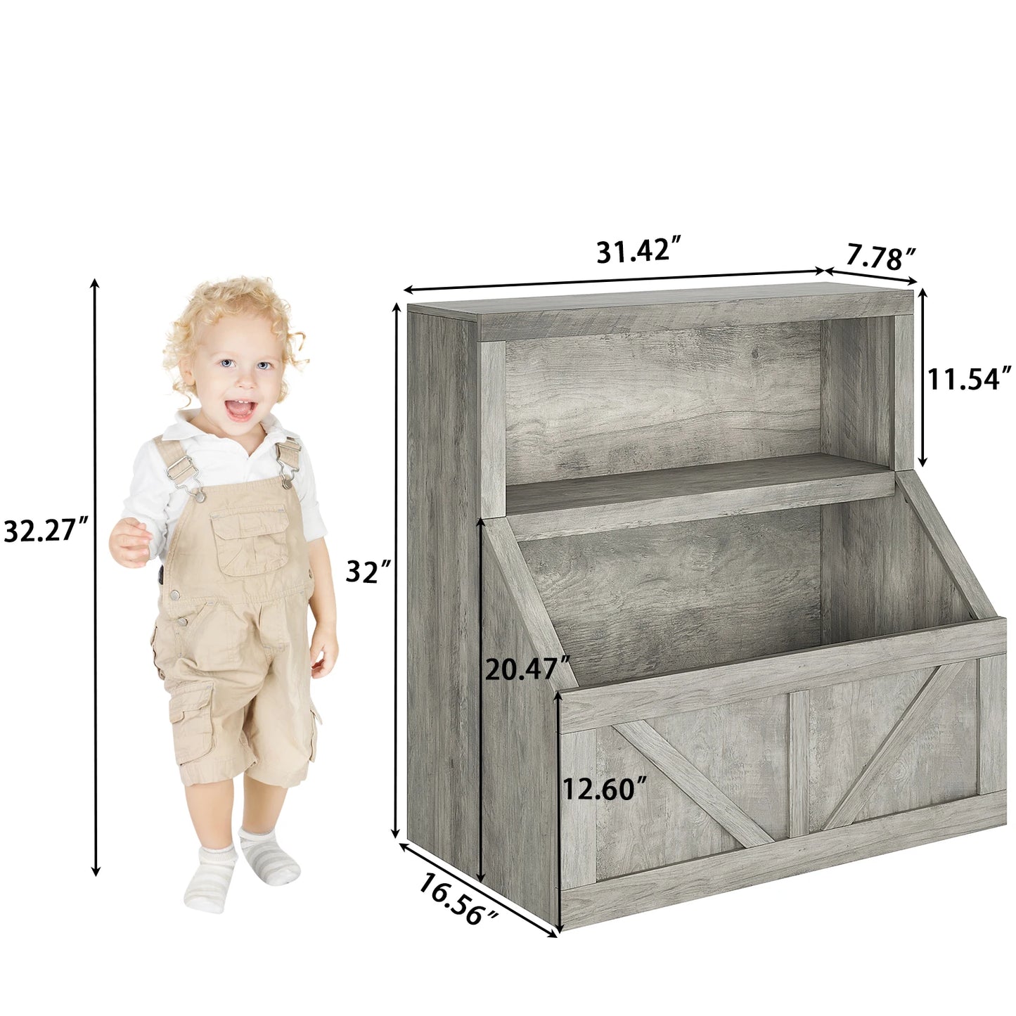 Wooden Kids Bookshelf and Toy Organizer With Cubby Storage