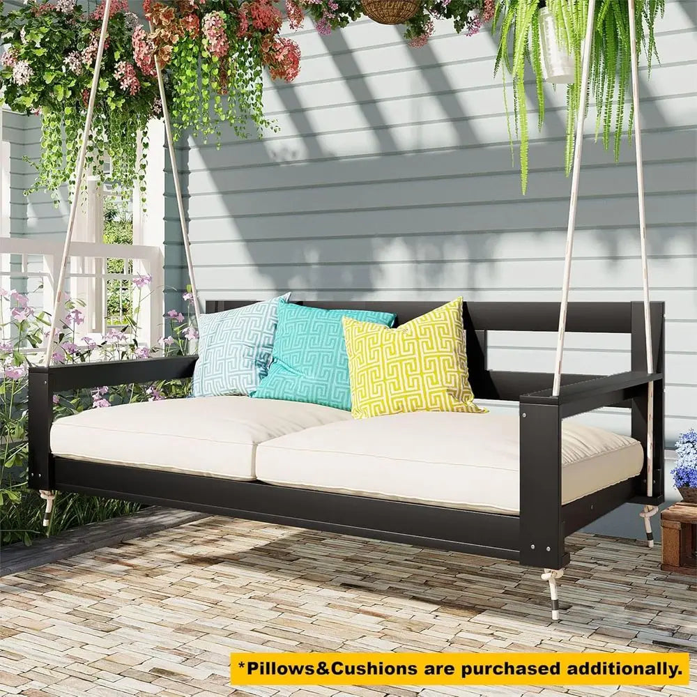 Outdoor Swing Daybed With 4 Hanging Ropes For Patio Garden