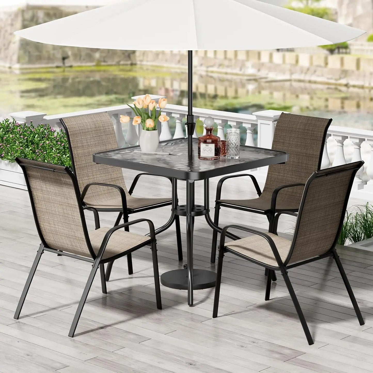 Patio Dining Set 5 Pieces All Weather Textilene Chairs