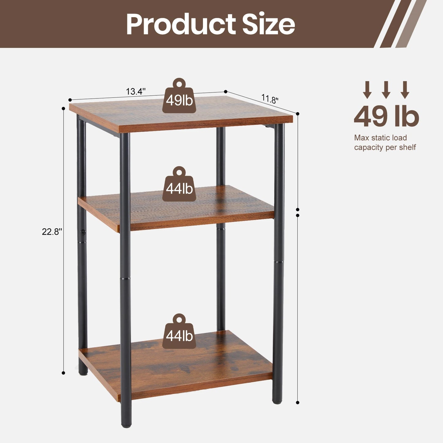 JHK 2-3-Tier End Table With Adjustable Feet Steel Frame