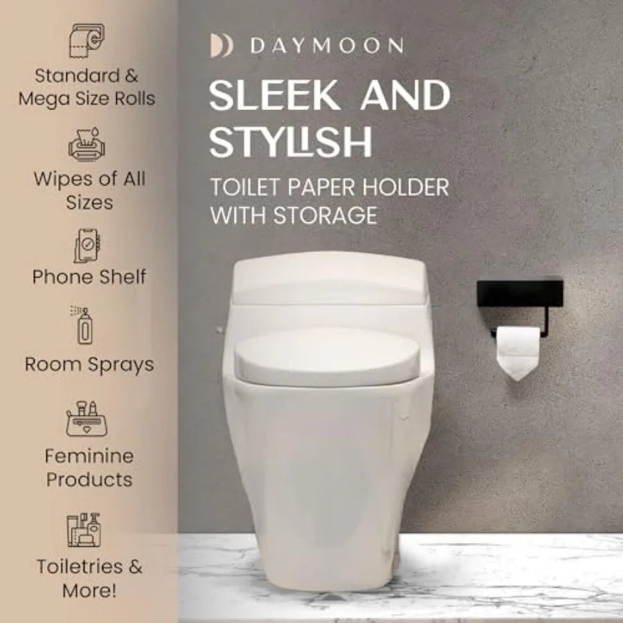 Matte Toilet Paper Holder With Shelf And Wipe Storage