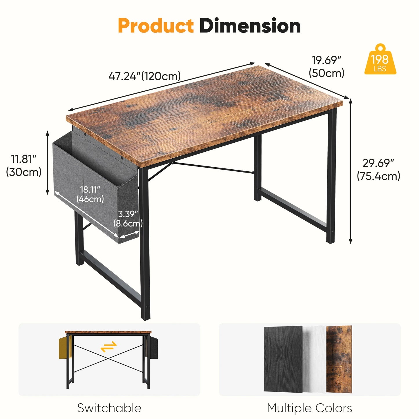 JHK Adjustable Computer Desk Wood Tabletop Storage Bag