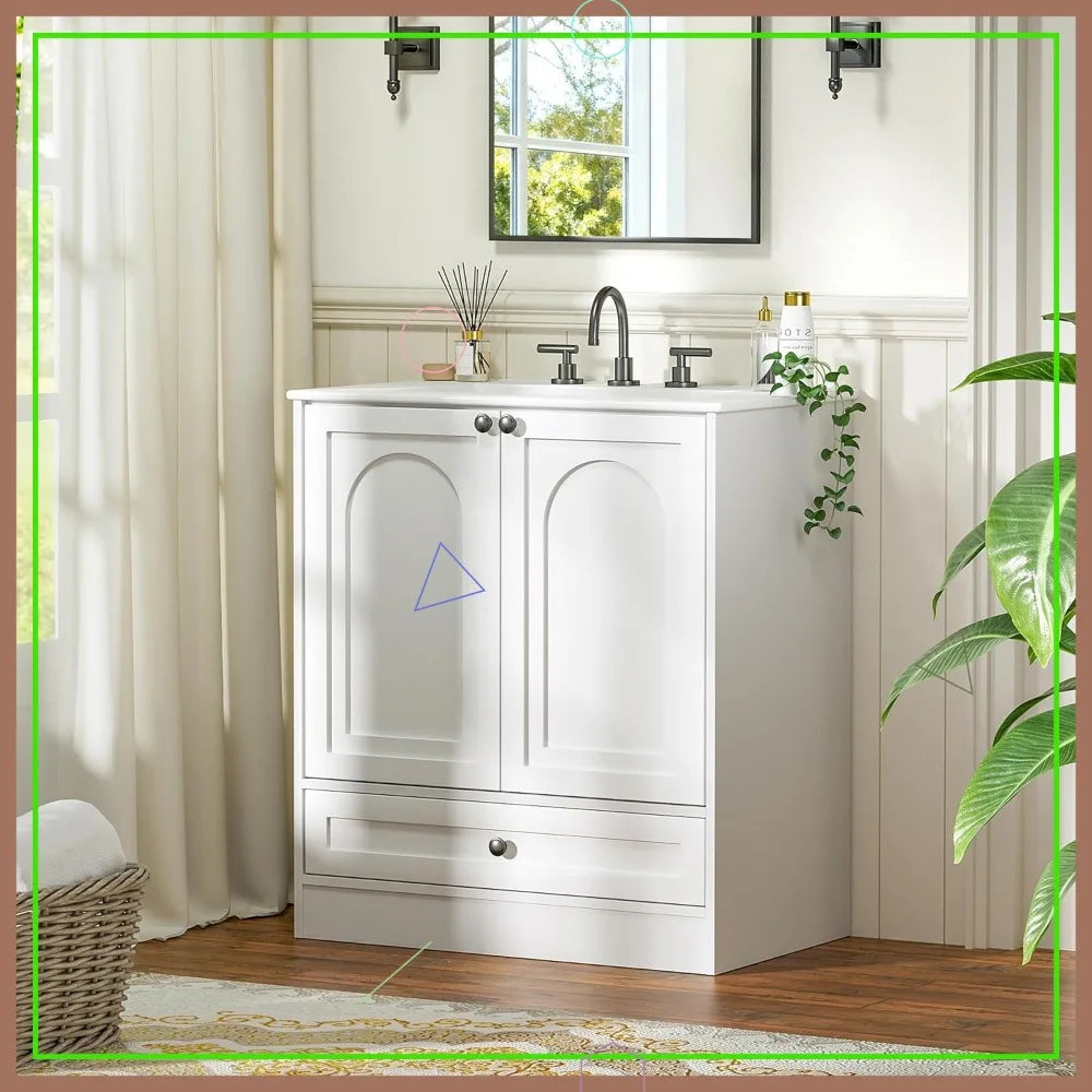 Modern Freestanding Bathroom Vanity With Ceramic Sink And Storage Cabinet