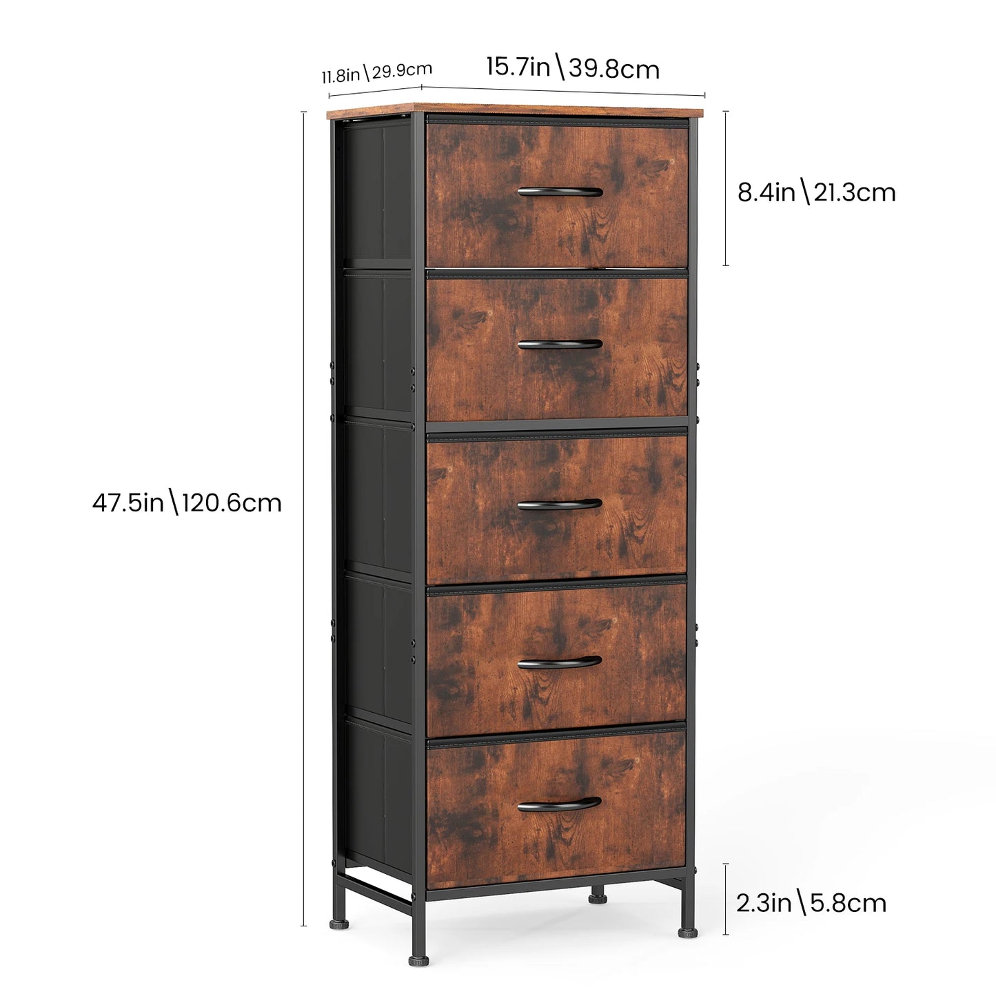 JHK Five Drawer Fabric Dresser With Steel Frame Closet