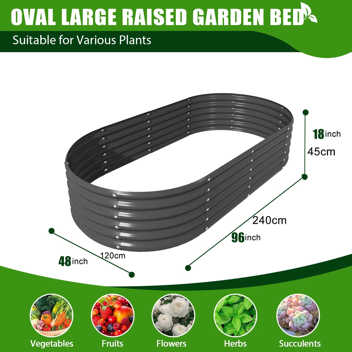 Tramull Galvanized Raised Garden Bed Oval Planter For Vegetables Herbs