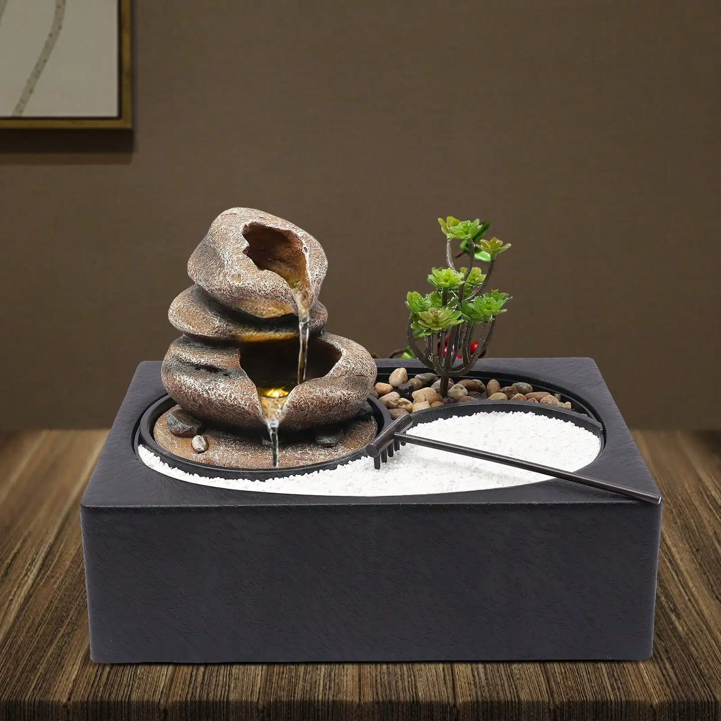 Resin Rockery Tabletop Water Fountain With LED Light For Zen