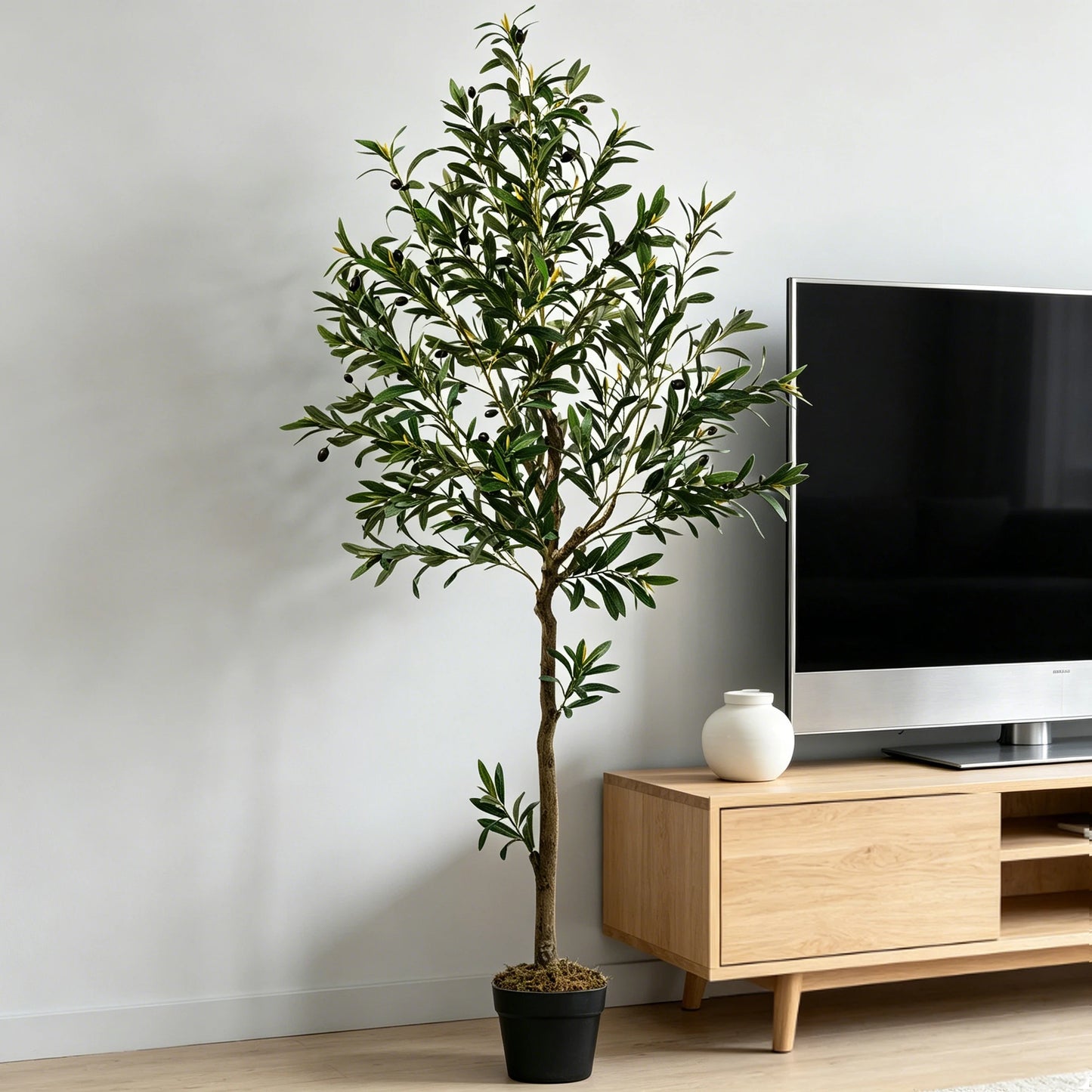 Artificial Olive Tree In Black Pot With Realistic Fruits For Indoor Decor
