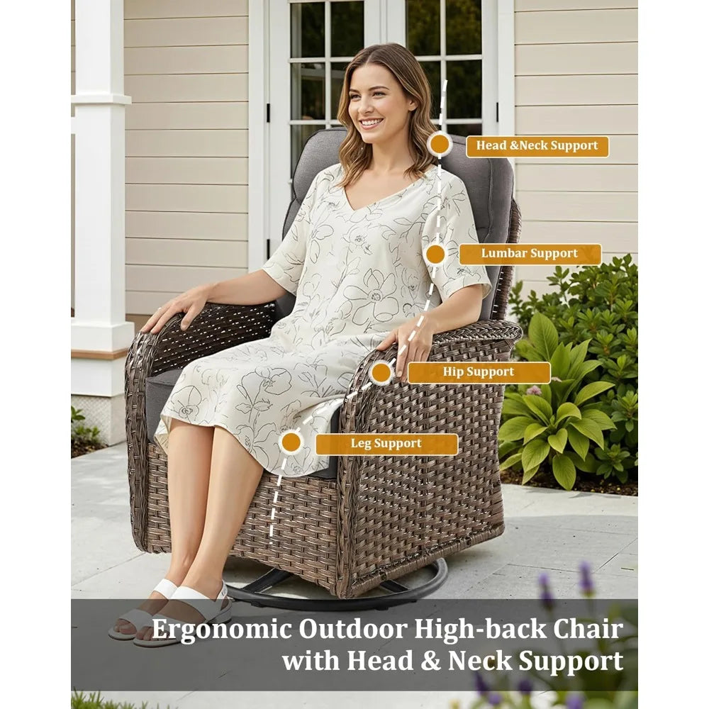 Luxurious 3 Piece Patio Conversation Set With Cushions And Swivel Rockers