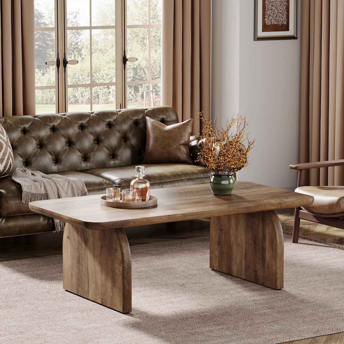 Tribesigns Farmhouse Rectangular Coffee Table Center Cocktail Table