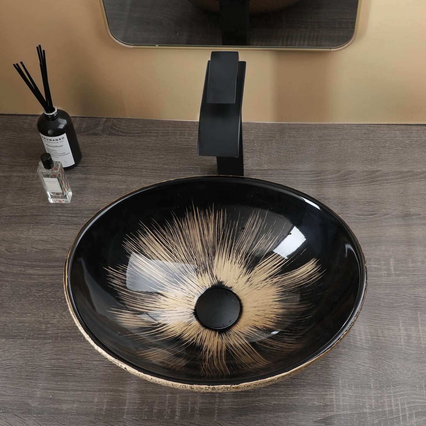 Mekhala Oval Vessel Sink With Faucet Marble Pattern Ceramic Vessel Sink