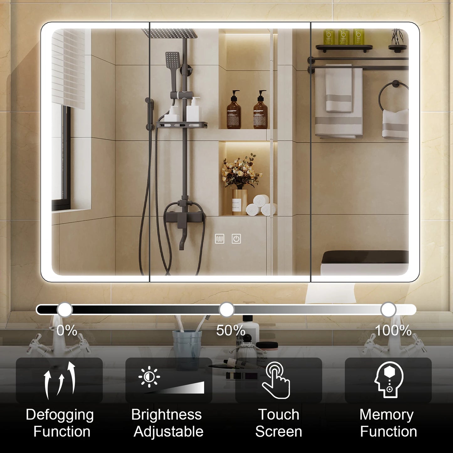 Onesaimei LED Mirror Medicine Cabinet With 2 Doors Fogless