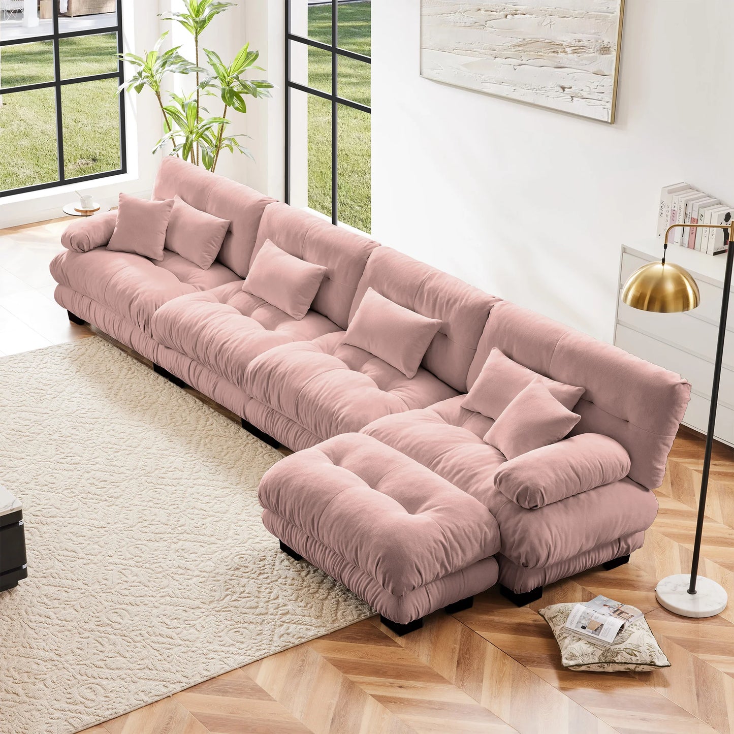 Chenille Modular Sectional Sofa Couch With Ottomans