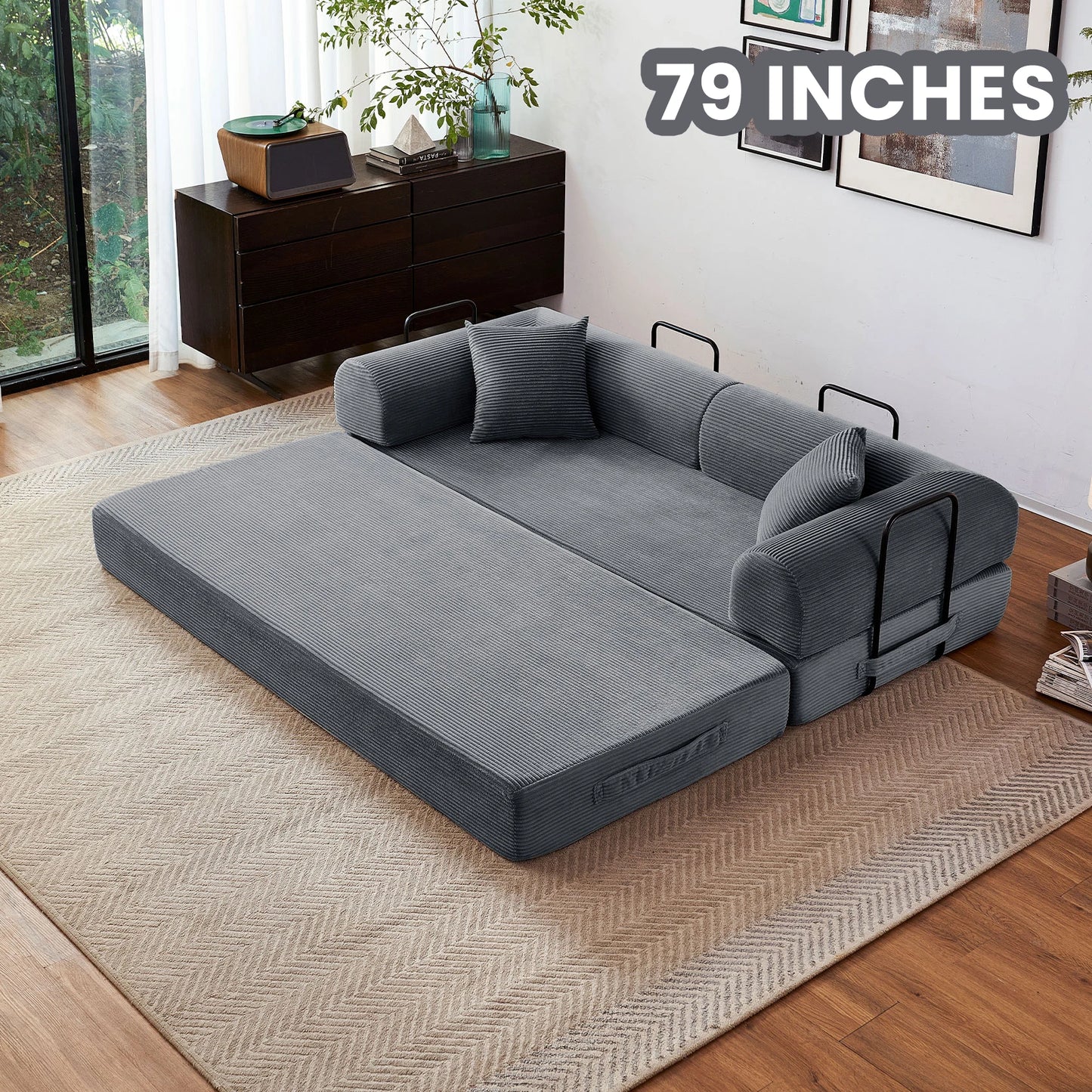 Convertible Sofa Bed With L-Shaped Armrests For Living Room