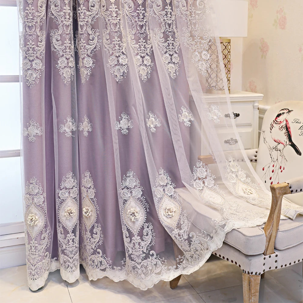 Luxurious Vintage Embroidered Curtains With 3D Relief Dual Layer