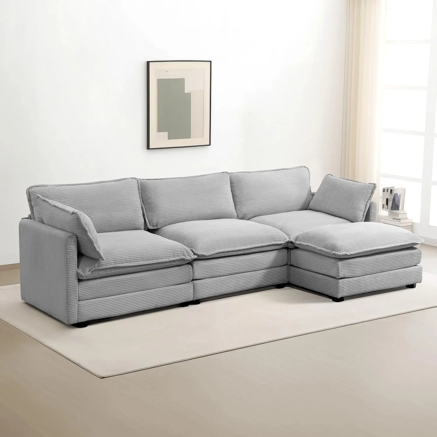 Combination Modular Sectional Sofa With Movable Ottoman L Shape Corduroy