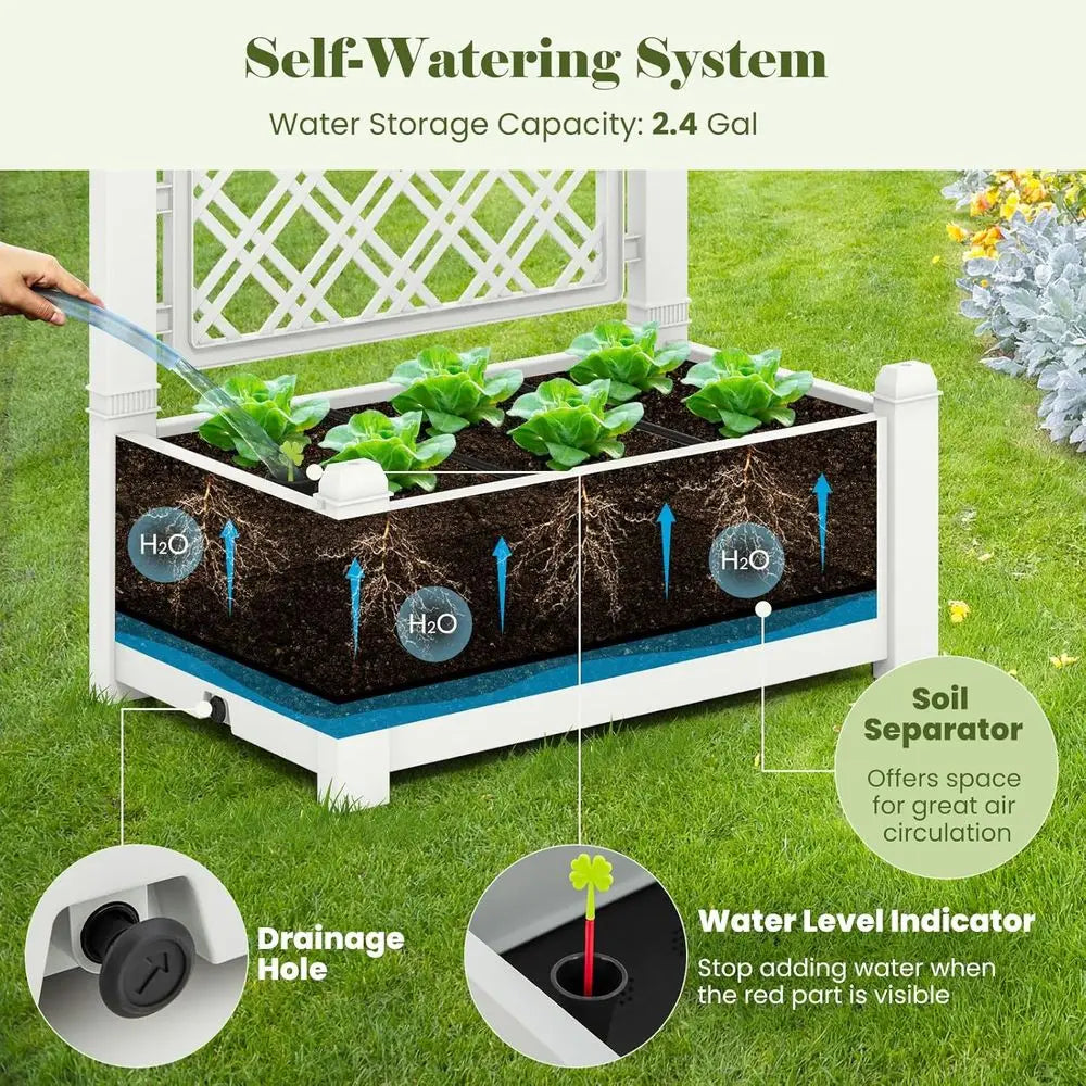 Elevated Garden Bed Set Lattice Trellis Drainage And Water Gauge