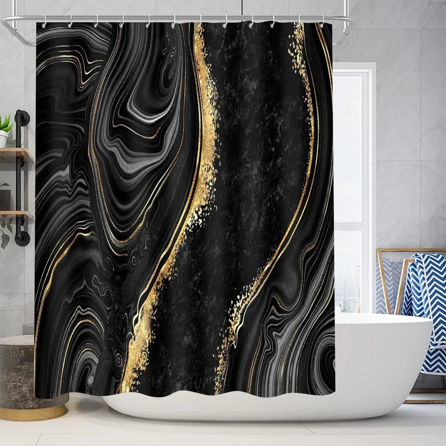 Shower Curtain Set With Toilet Lid Cover And Bath Rugs