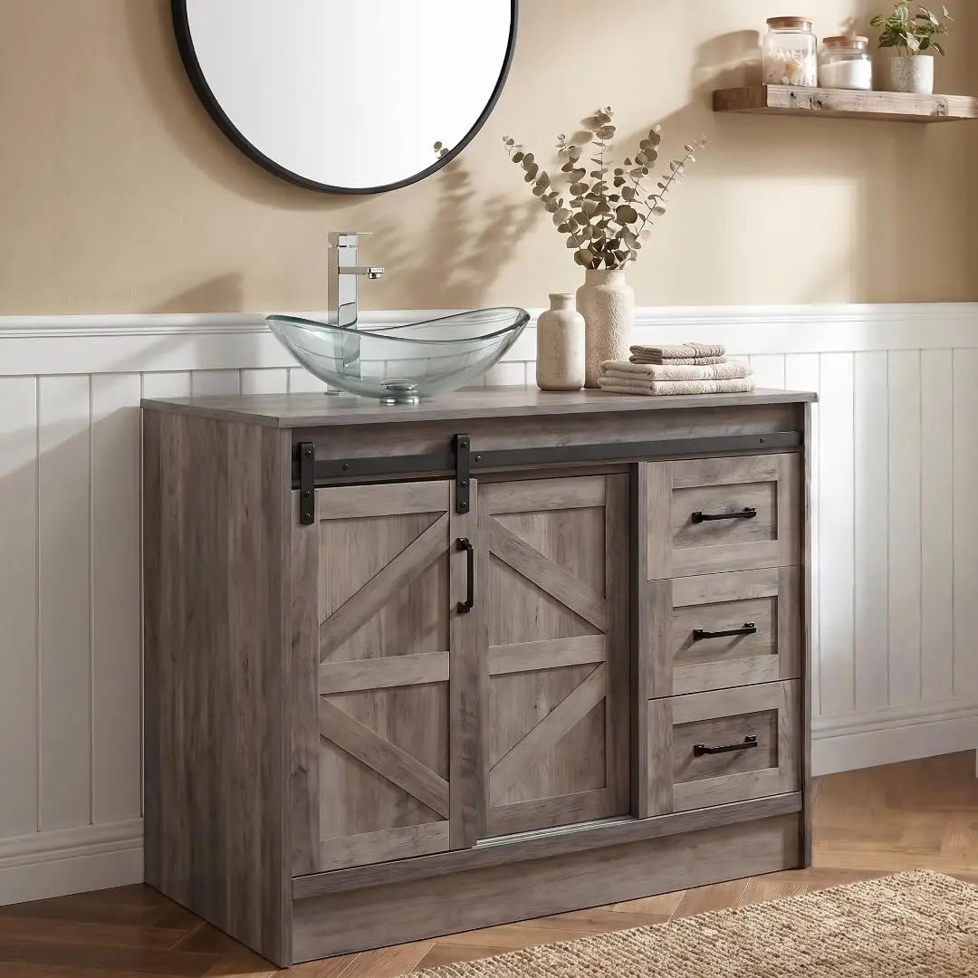 Farmhouse Bathroom Vanity With Sink Sliding Barn Doors Freestanding