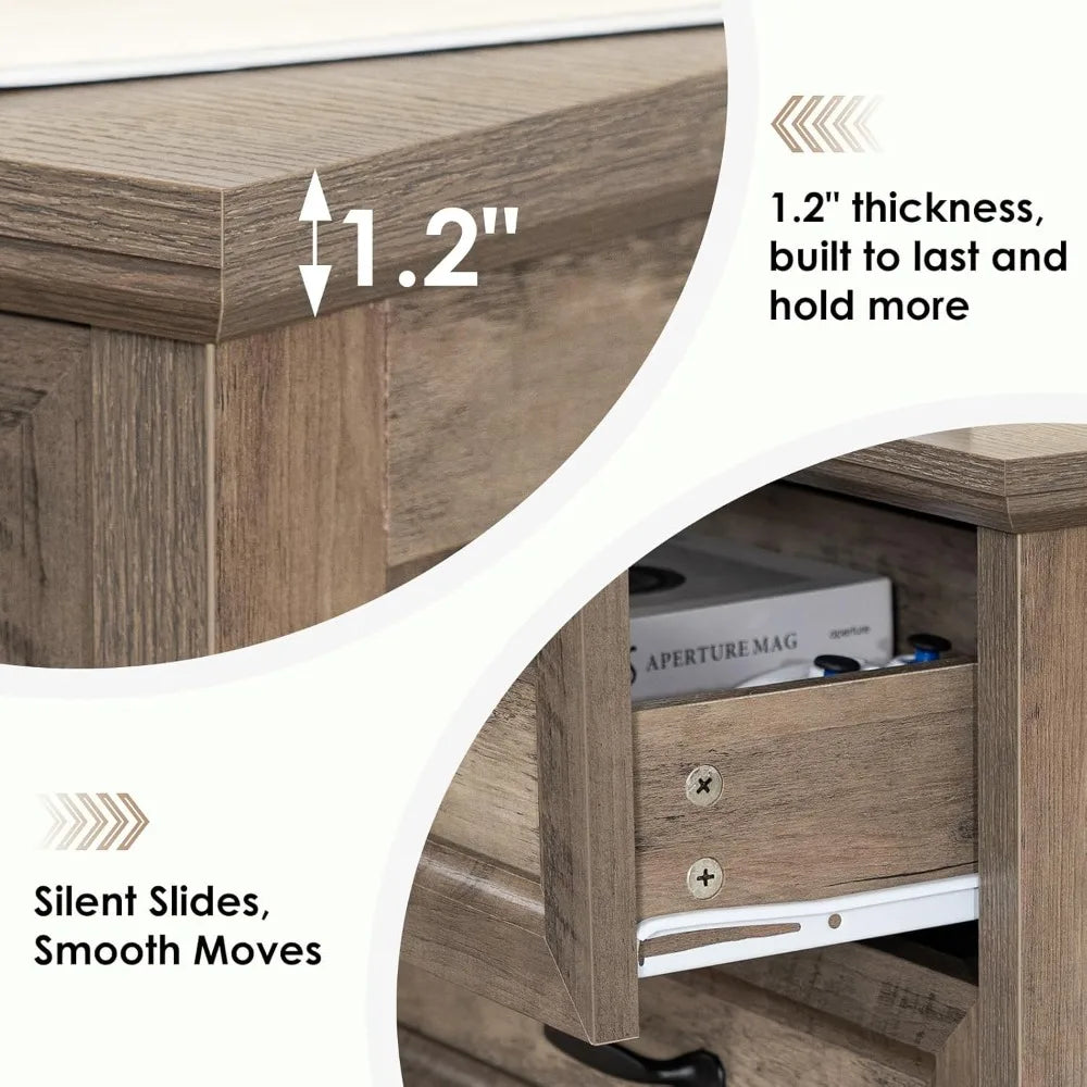 Farmhouse Nightstand With Charging Station USB And AC Ports