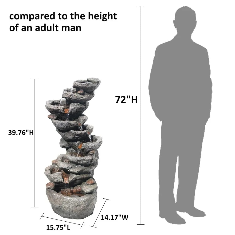 10 Tier Cascading Rock Water Fountain Outdoor Garden Decor