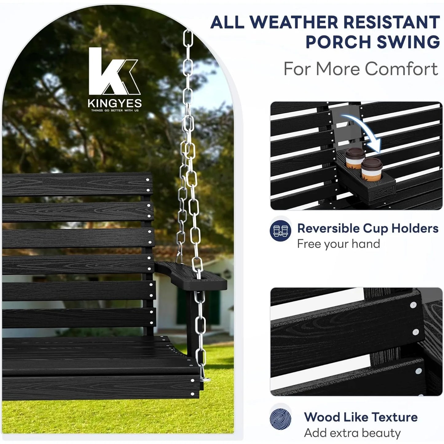 Outdoor Hanging Porch Swing With Cup Holders High Density Polyethylene Bench