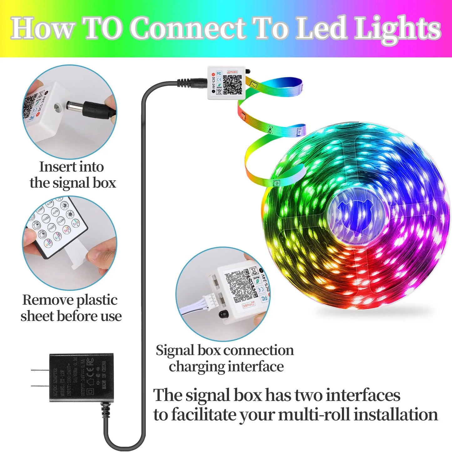 RGB LED Strip Lights With Music Sync Remote And App