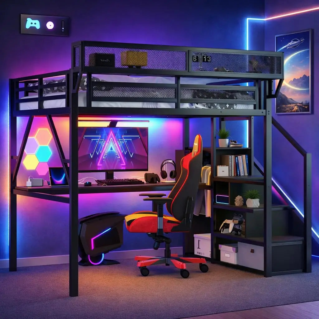 Loft Bed Frame For Adults With Stairs And Wardrobe