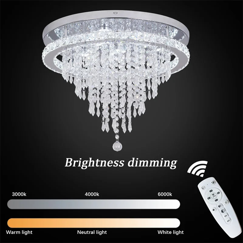 GreeLustr Crystal Led Chandelier For Living Room Dimmable Remote Light